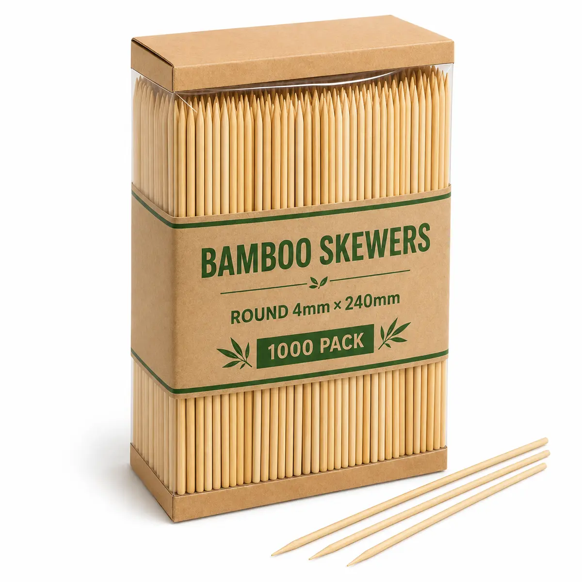 Bamboo Skewers Round - 4mm Diam. / 240mm L / 1000 Pk
